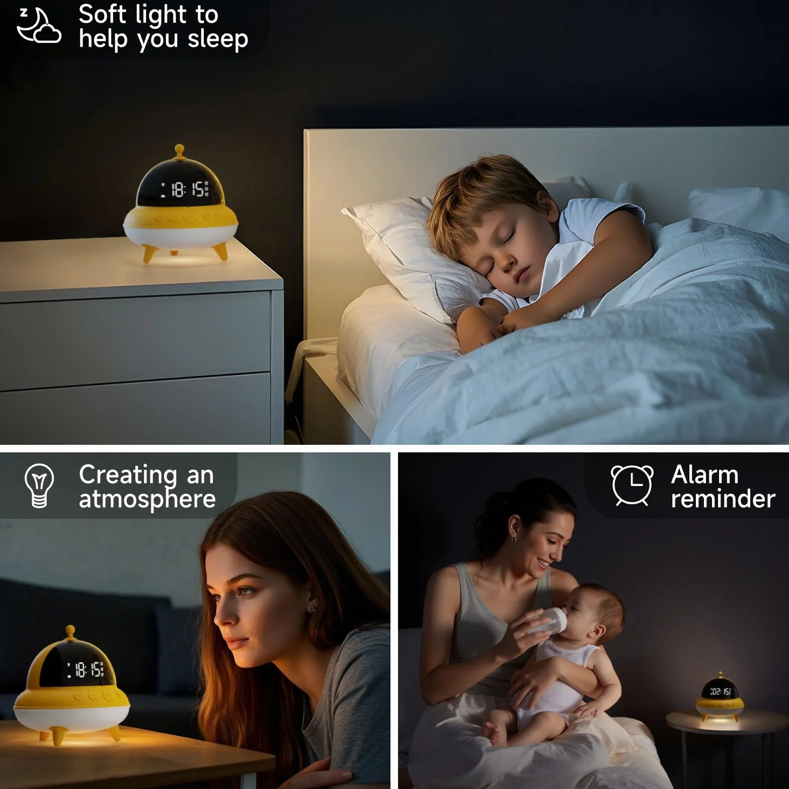 BEAVERLAB - Sveglia per bambini e ragazzi, con 7 colori, luce notturna per bambini, 0 dB, carica USB-C e batteria da 15 giorni, per camera da letto