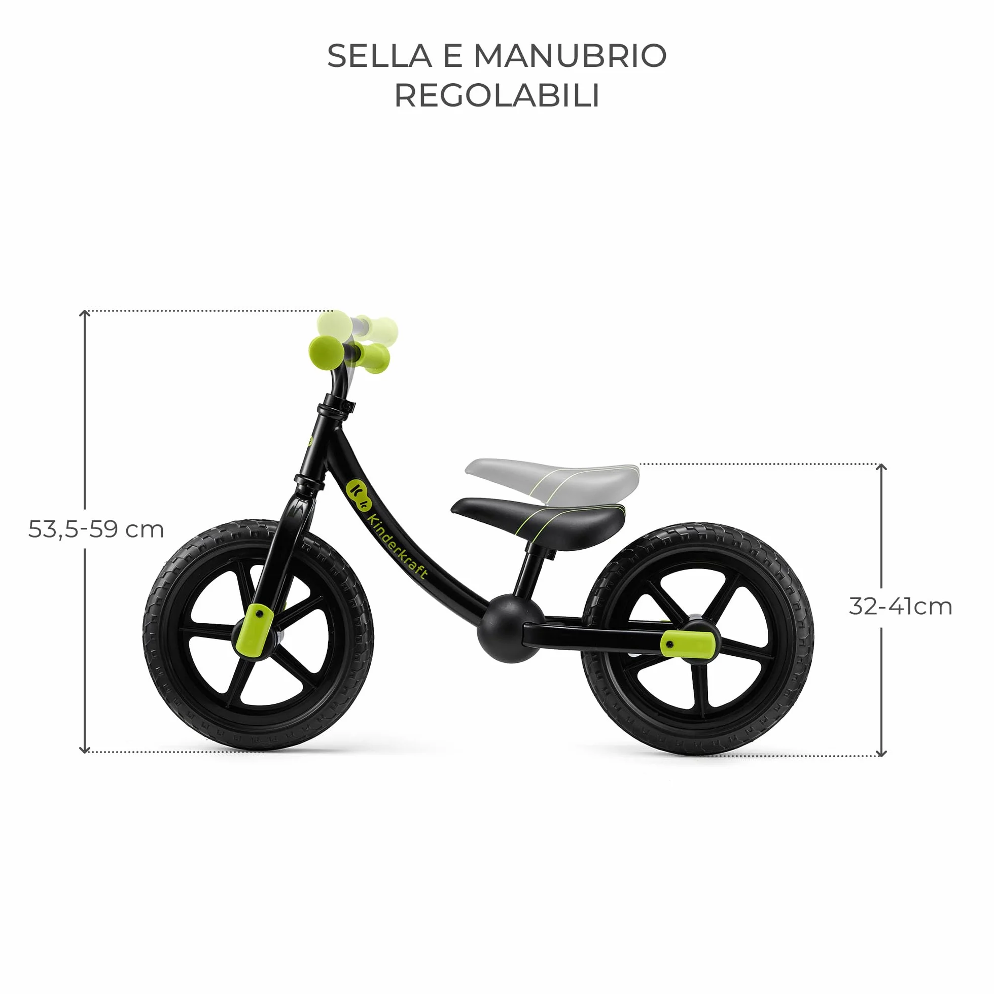 Kinderkraft 2WAY NEXT OFF ROAD Bicicletta fino a 35 kg, bicicletta per bambini, ruote da 12 pollici, sella e manubrio regolabili in altezza, facile da montare, impugnatura in gomma, nero