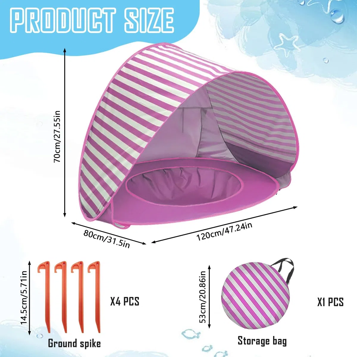 MeYuxg Tenda da spiaggia per bambini con protezione UV 50+ portatile mini piscina separabile rosa