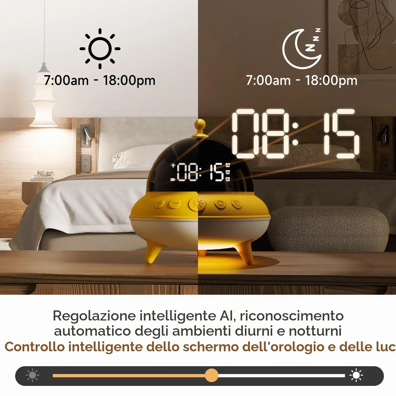 BEAVERLAB - Sveglia per bambini e ragazzi, con 7 colori, luce notturna per bambini, 0 dB, carica USB-C e batteria da 15 giorni, per camera da letto