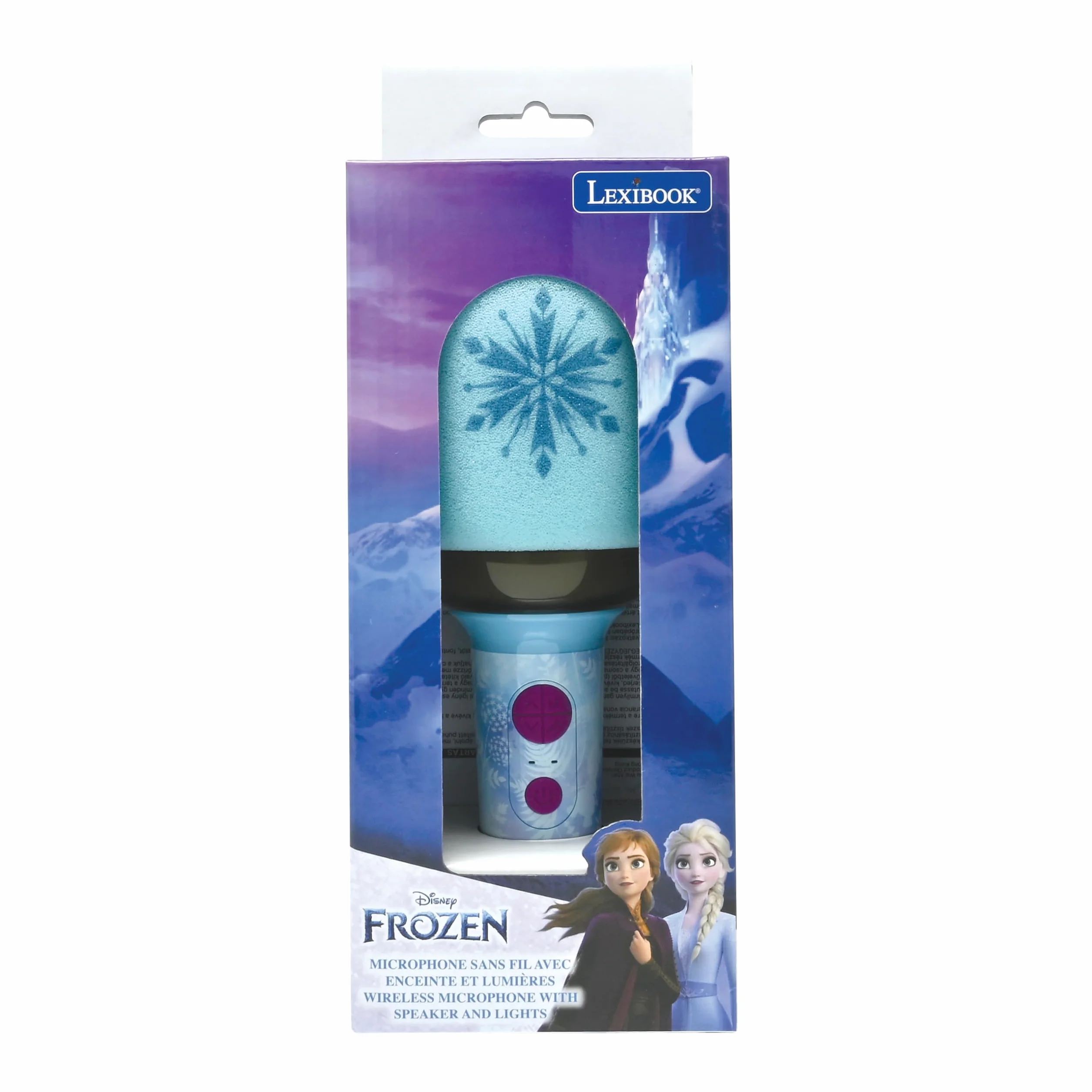 Lexibook, Frozen, Microfono Senza Fili con Altoparlante e luci, 4 modificatori di Voce, Effetti di Luce Multicolore, Batteria Ricaricabile, MIC280FZ