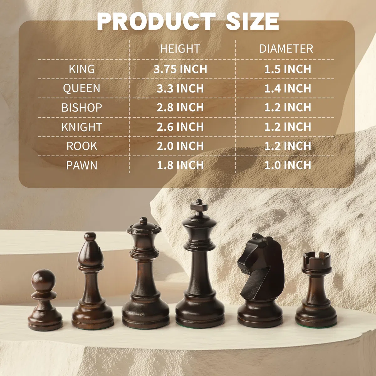 Set di pezzi di scacchi in legno - 32 figure da torneo fatte a mano in legno naturale con re da 9,5 cm - Design lusso Staunton, include sacchetto per il trasporto (senza scacchiera)