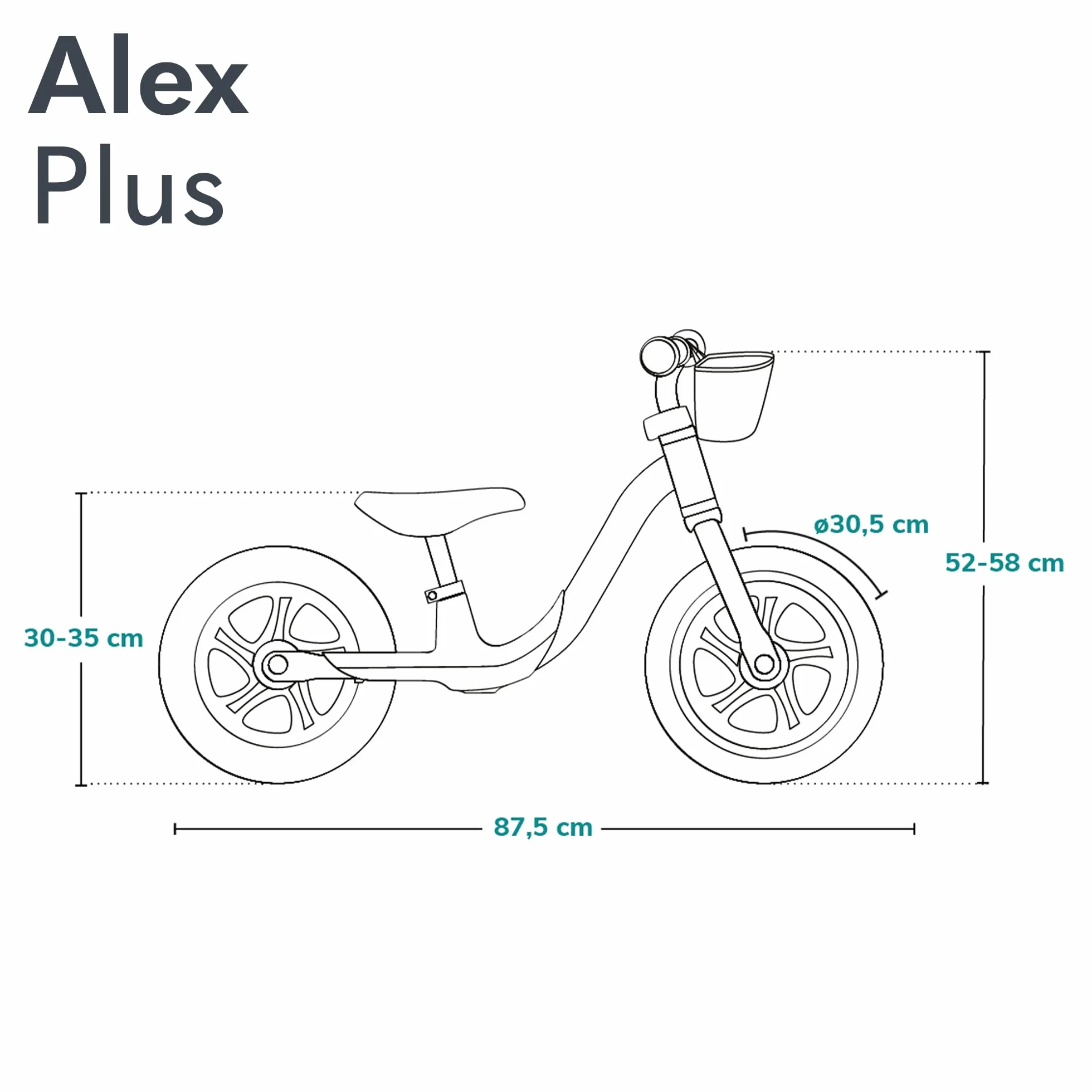 lionelo Alex Bici senza pedali per bambini da 3 anni fino 30kg Resistente e leggera solo 3kg Ruote in schiuma EVA 30cm Manubrio e sella regolabili Blocco dello sterzo Poggiapiedi Cestino