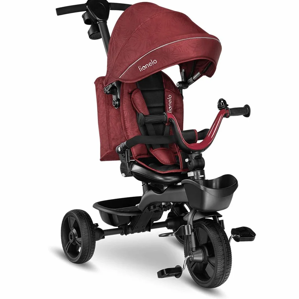 LIONELO Kori Triciclo Evolutivo per Bambini da 1.5 Anni fino a 25 kg Sedile Girevole 360° Telaio ultraleggero in lega di magnesio, Pneumatici resistenti, Maniglione per genitori e Accessori