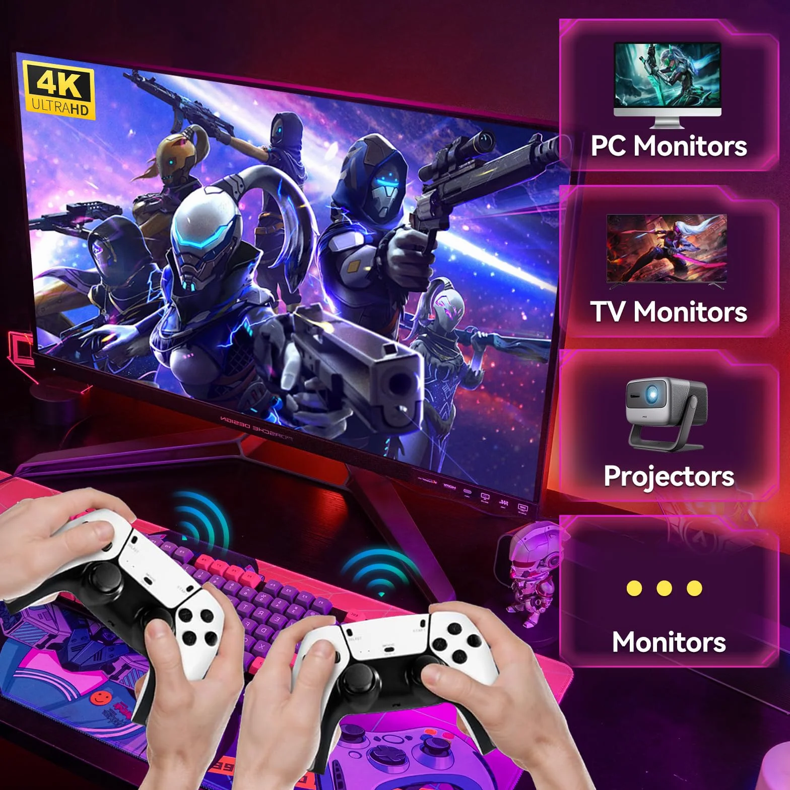Nawchedo Console per videogiochi retrò 4K HDMI con oltre 40.000 giochi, 23 emulatori, plug-and-play, doppio controller wireless da 2,4 GHz, 64 GB