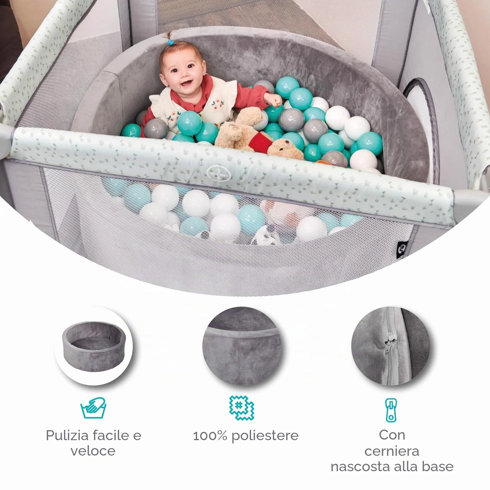 MS BabyWorld – Piscina di Palline Morbida +100 Palline | Piscina con Palline Morbida e Sicura | Parco Giochi Sensoriale per Neonati | Confortevole | Uso Interno