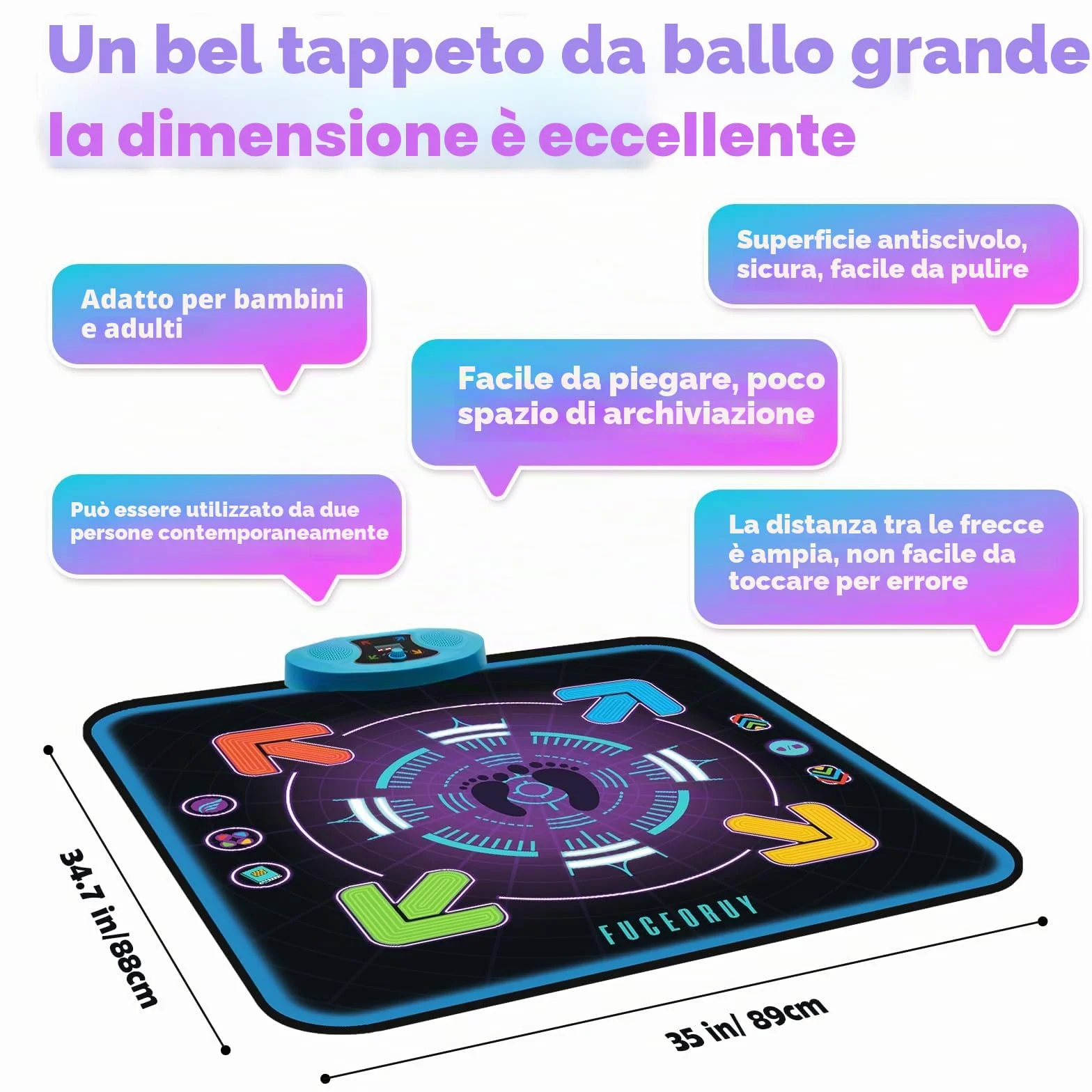 FUCEORUY Tappeto Ballo Bambini, Tappeto Musicale con 3 modalità di Gioco, Volume Regolabile Tappetino da Ballo Giocattoli Natale Regali Compleanno per Ragazzi Ragazze 4 5 6 7 8 9 10+ Ages (95 x 95cm)