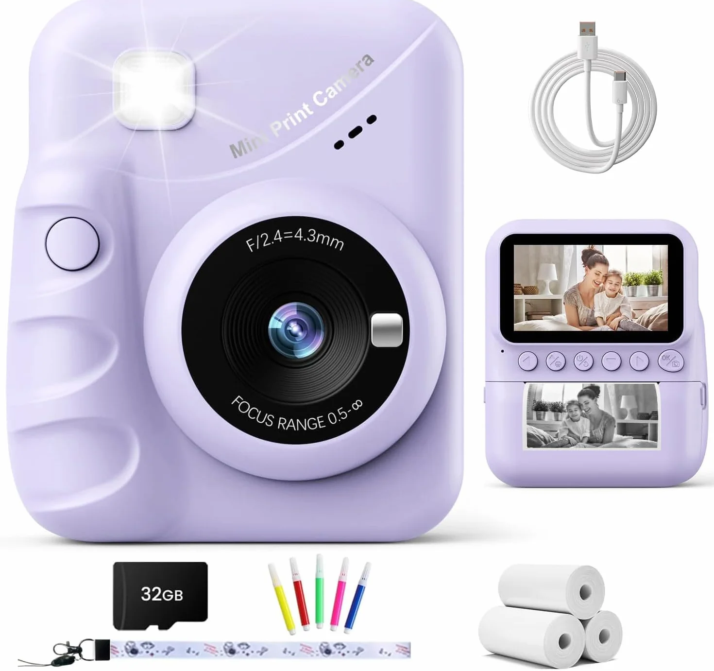 TIATUA Macchina Fotografica Bambini Istantanea, 3.0 Pollici Fotocamera Digitale Bambini con 32GB Scheda & 3 Rotoli di Carta da Stampa, Regalo per Ragazze Ragazzi da 3-12