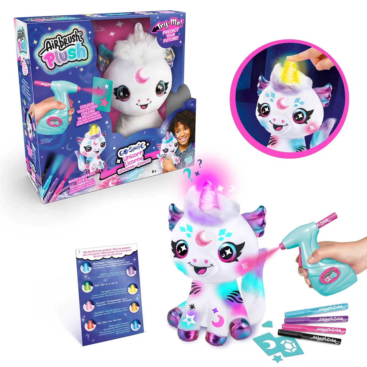 Peluche unicorno cosmico personalizzabile bianco con corno magico