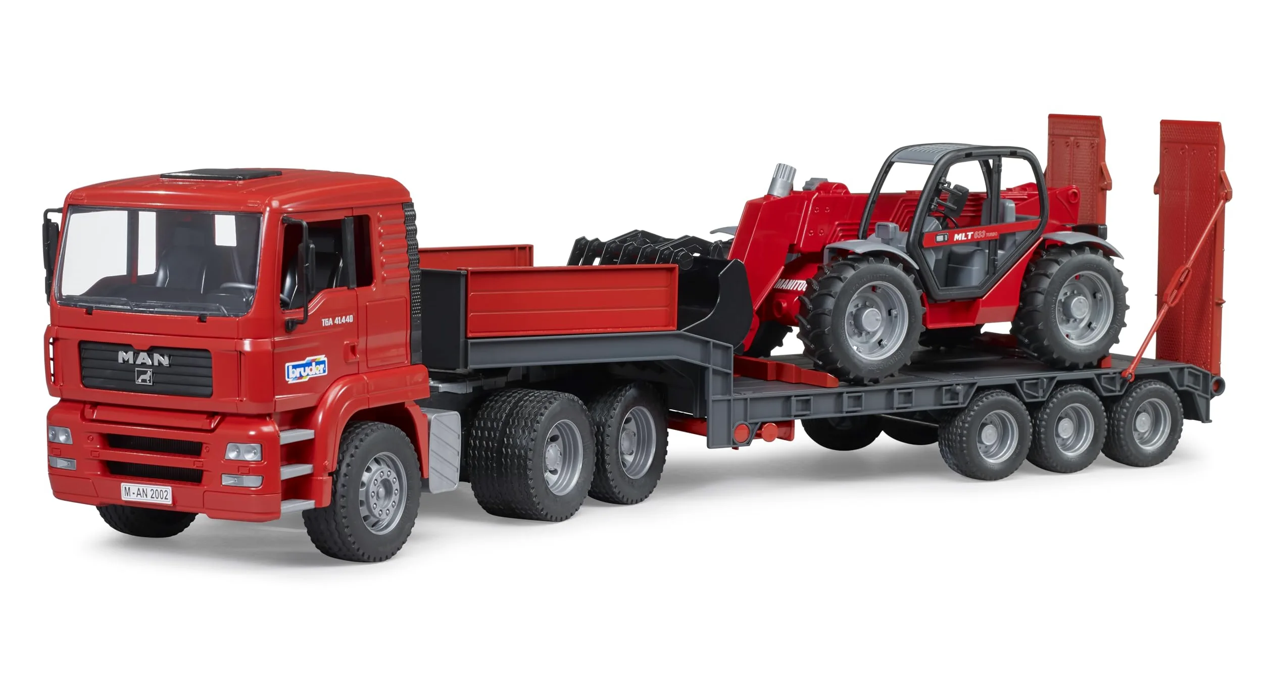 Bruder 02774 MAN TGA Caricatore basso con pala telescopica Manitou MLT 633, Camion giocattolo 3+