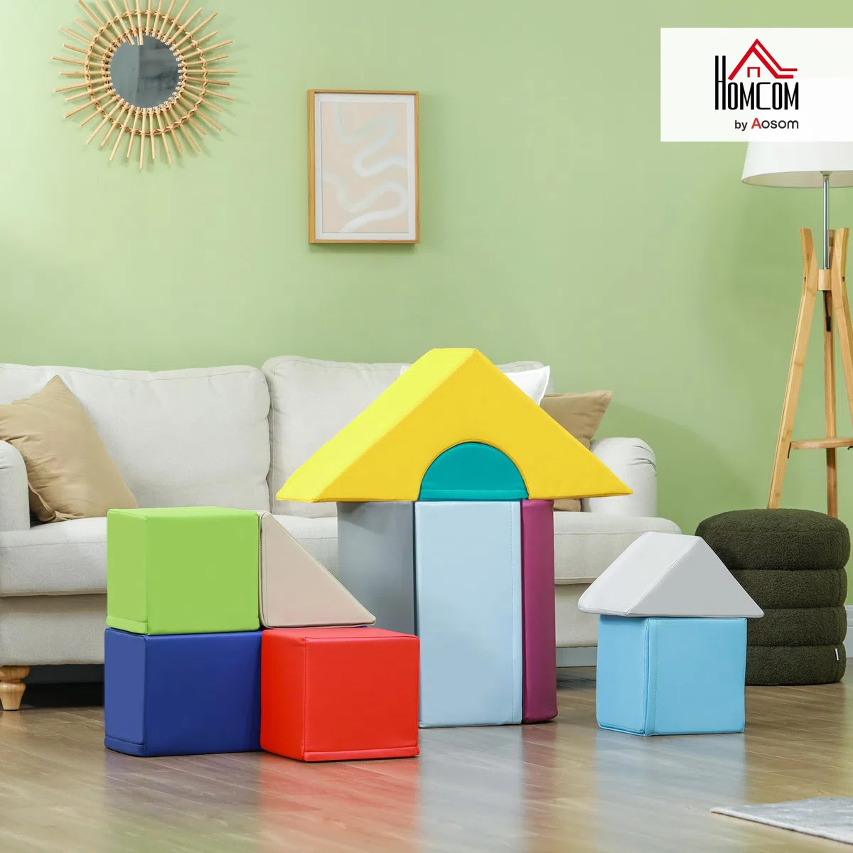 HOMCOM Set di 11 Blocchi Morbidi in Schiuma e PU per Bambini 1-3 Anni, Giocattoli per Arrampicata Multicolore