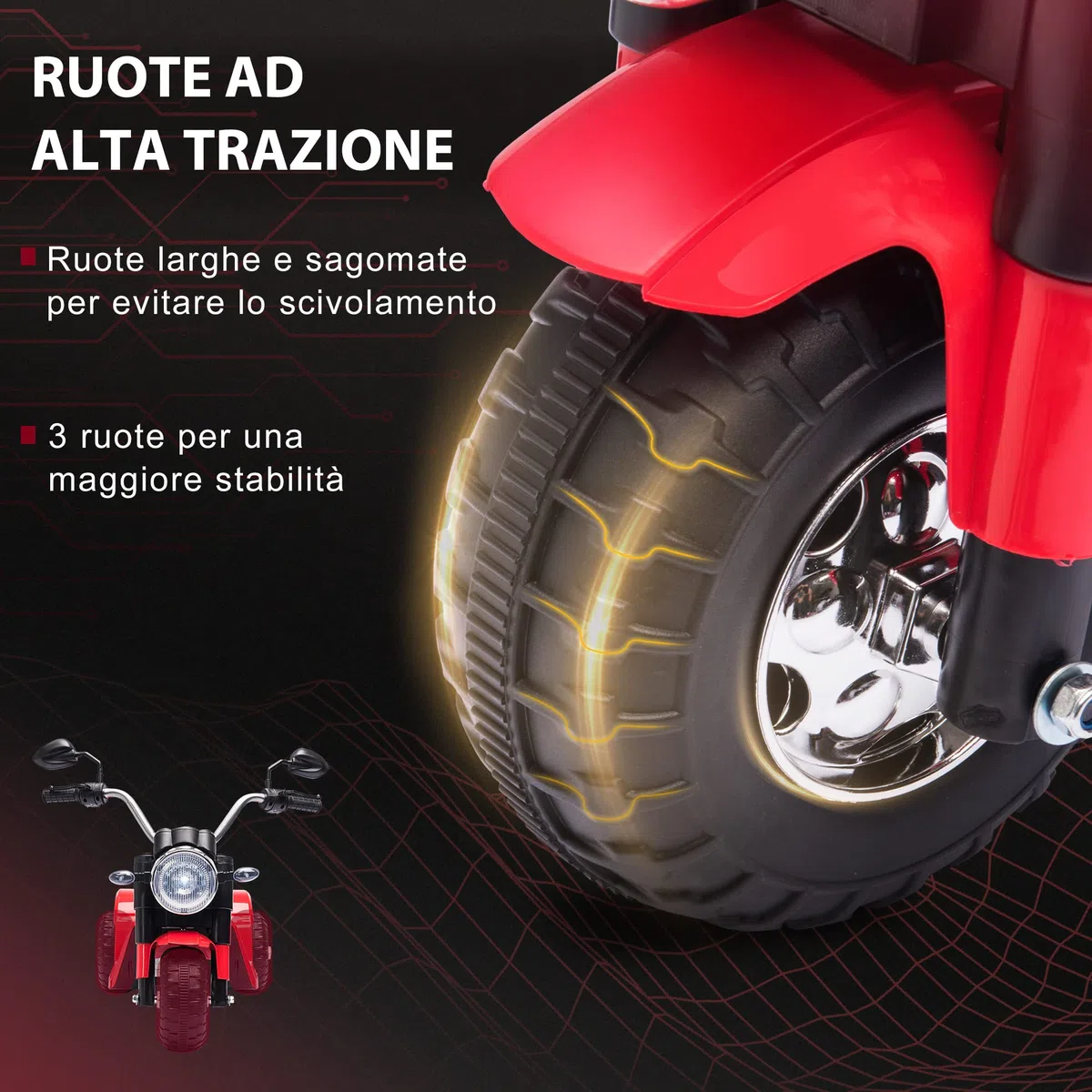 HOMCOM Moto Elettrica per Bambini a 3 Ruote 6V 2 km/h 72x57x56cm Rossa