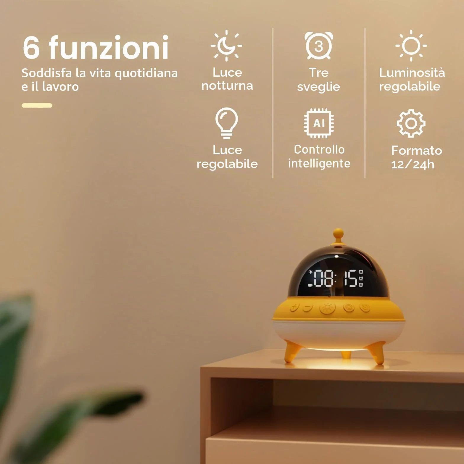 BEAVERLAB - Sveglia per bambini e ragazzi, con 7 colori, luce notturna per bambini, 0 dB, carica USB-C e batteria da 15 giorni, per camera da letto