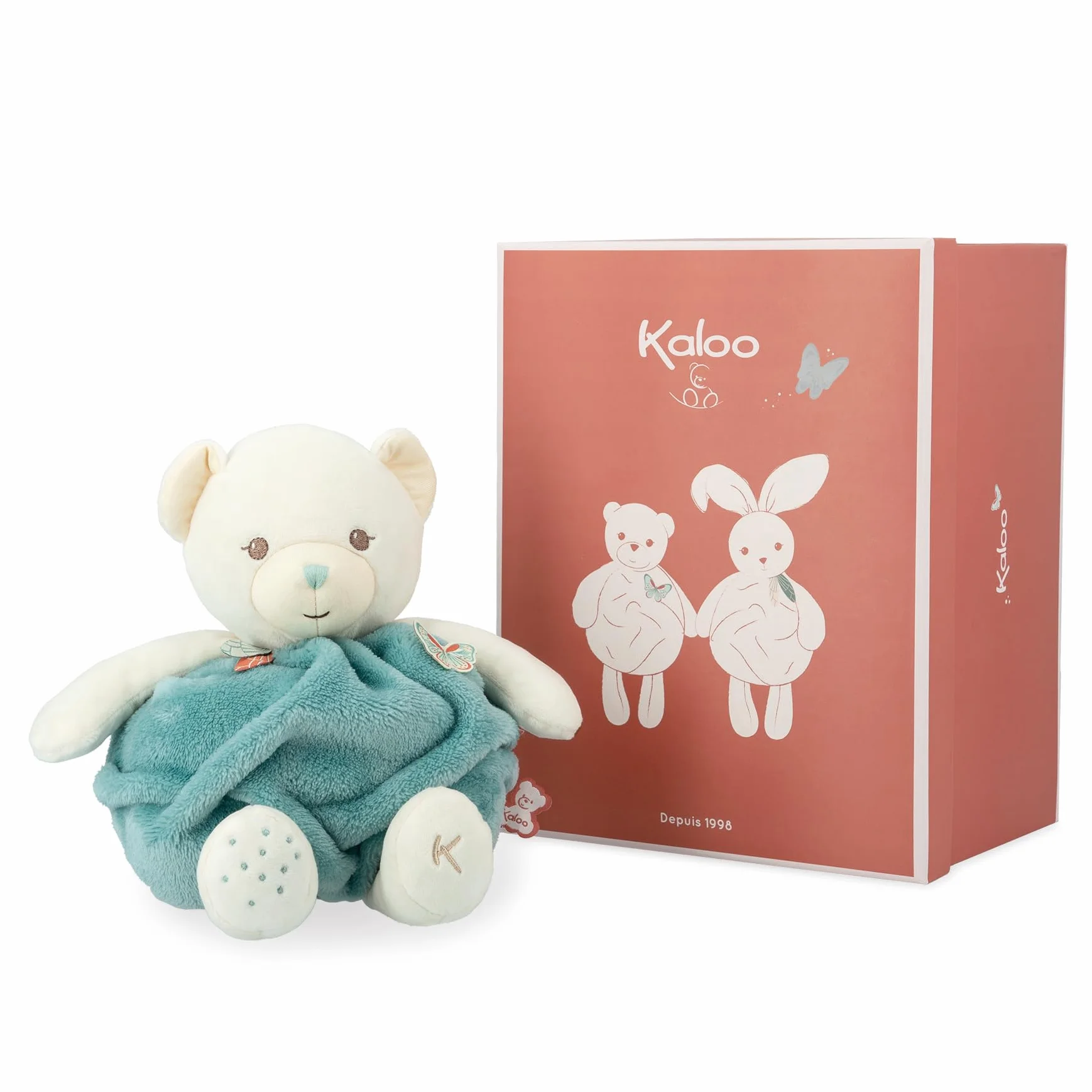 KALOO - Plume - Bulle d'Amour Orso Verde - Morbido Orsetto Peluche 30 cm - Grande Doudou per Neonato - Sviluppo del Tatto - Cofanetto Regalo Personalizzabile - Dalla Nascita, K214001