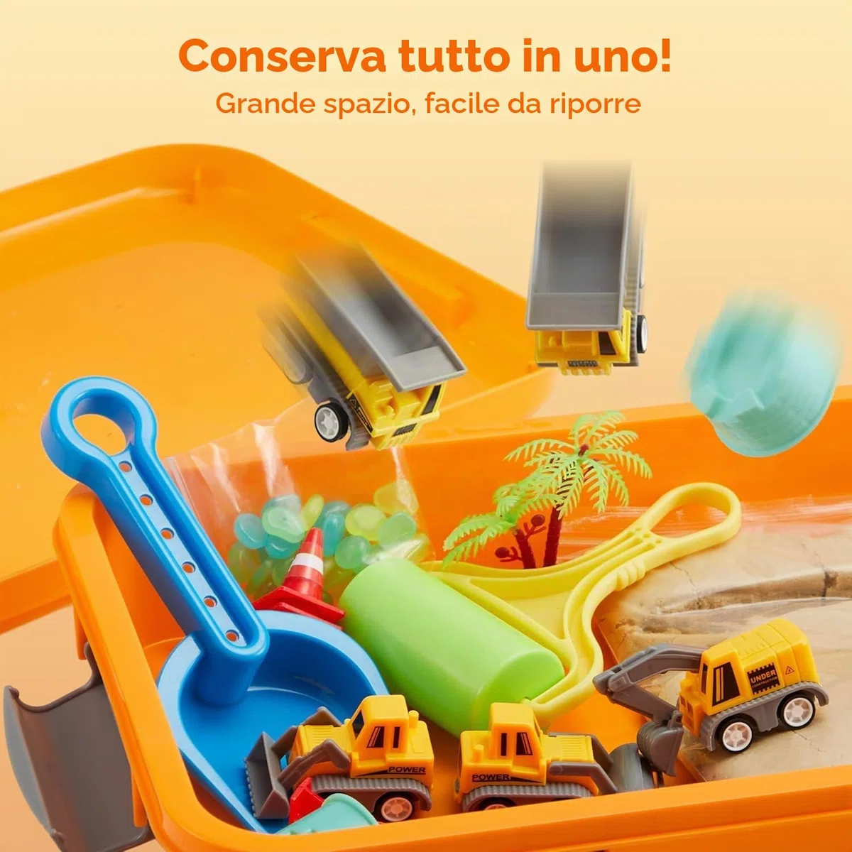 Klever Kits Cestino Sensoriale da Costruzione per Bambini con Pietre Fosforescenti, Sandbox con Coperchio, Kit Castello di Sabbia