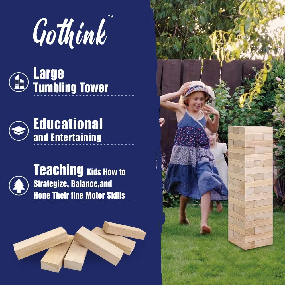 GOTHINK Torre di Legno Gioco Gigante 54 Blocchi di Legno Massello Apilabile 1.2m Gioco di Impilamento