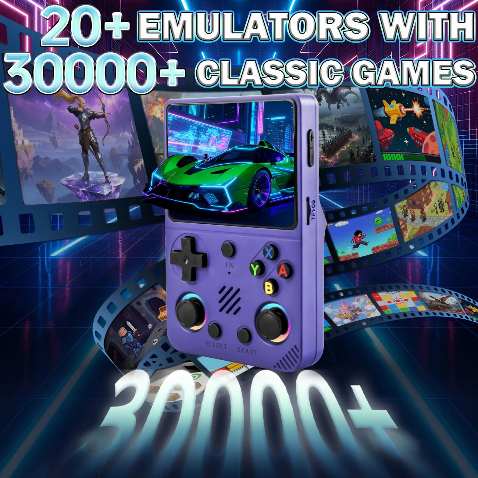 RG36PRO Retro Video Game Console-Support 30000+ Classic Games,3.5"IPS Screen,Open Source System,64G TF card,3000mAh Battery,Portable Console for Teen or Partner - Gift for Christmas - Purple