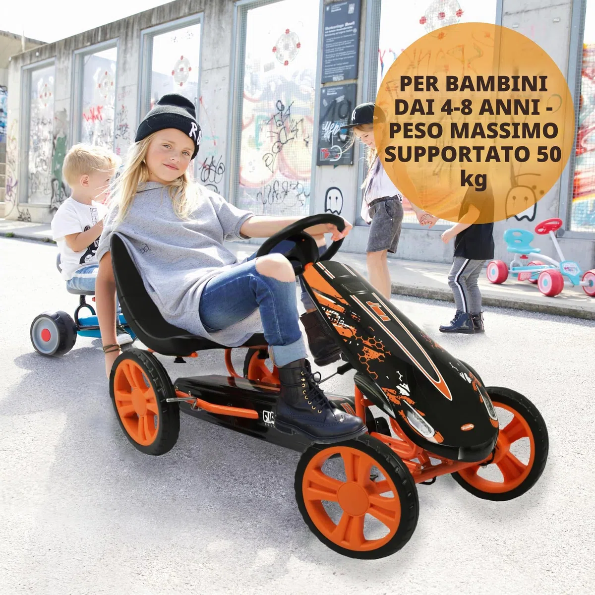 Hauck Speedster Go Kart a Pedali per Bambini 4-50 kg 90-110 cm Freno a Mano Sedile Regolabile Ruote EVA Telaio Acciaio