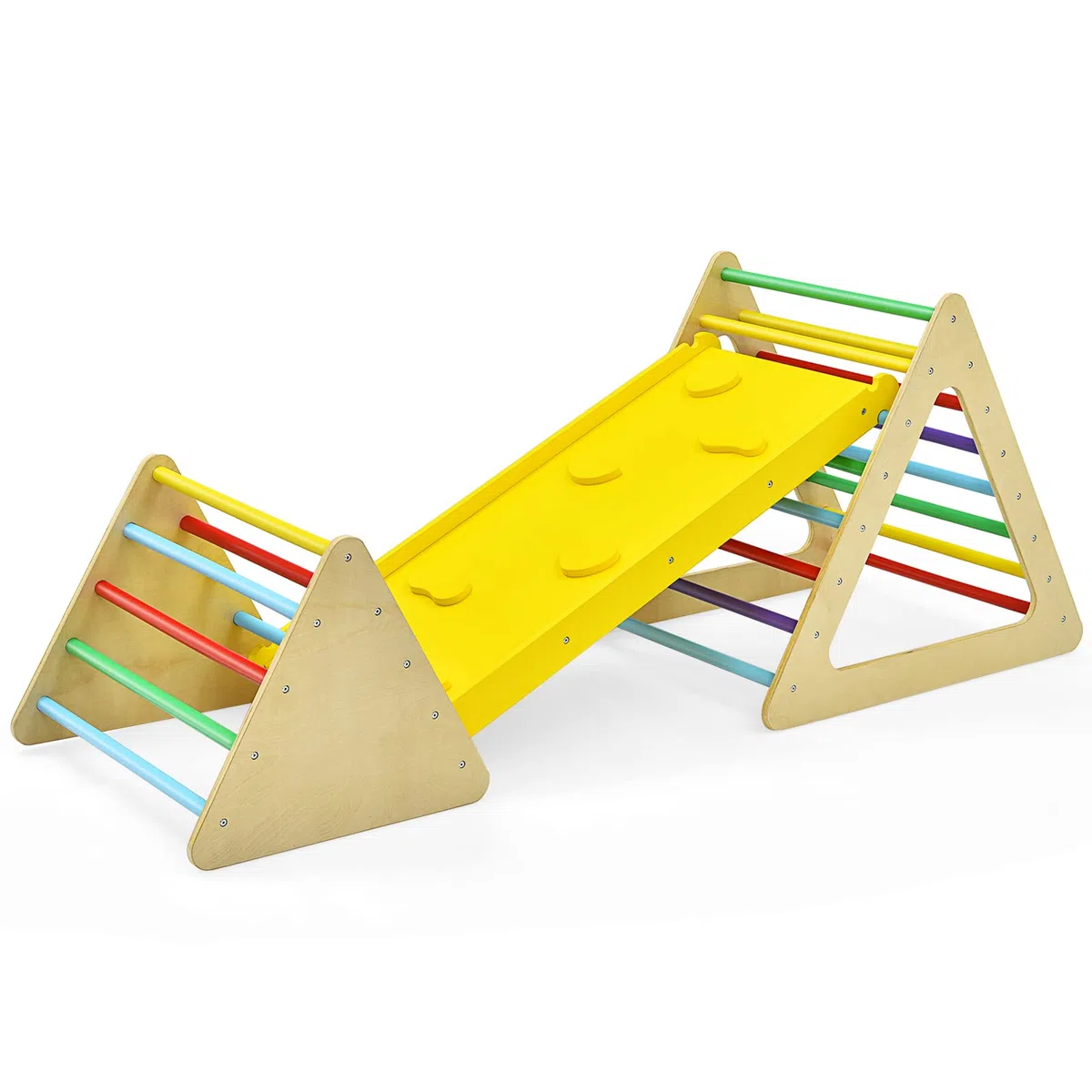 GYMAX Triangolo da Arrampicata per Bambini con Scivolo, Legno, Giocattolo a Scala, Esterno, Montessori, Colorato