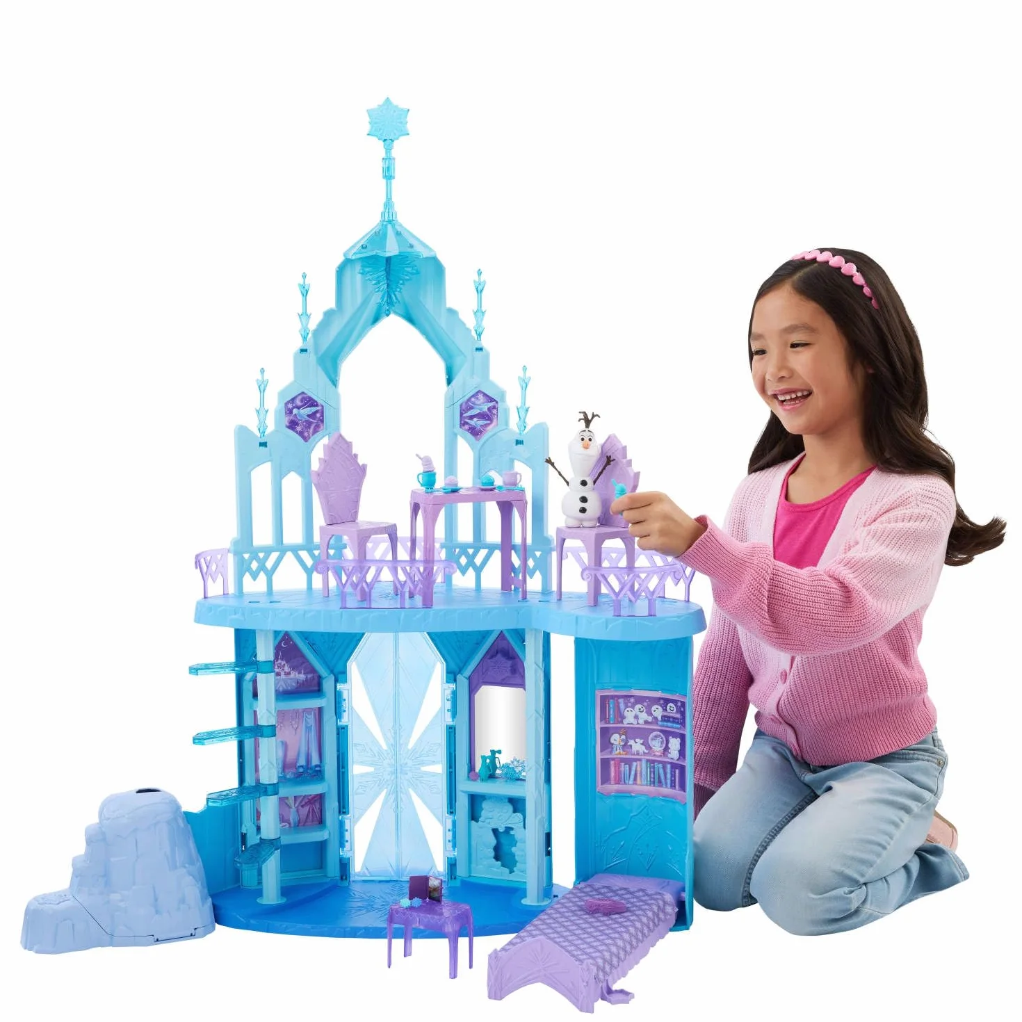 Mattel Disney Frozen - Palazzo di Ghiaccio di Elsa, set con personaggio Olaf e 21 accessori inclusi, 5 aree di gioco ispirate ai film, giocattolo per bambini, 3+ anni, JGG41