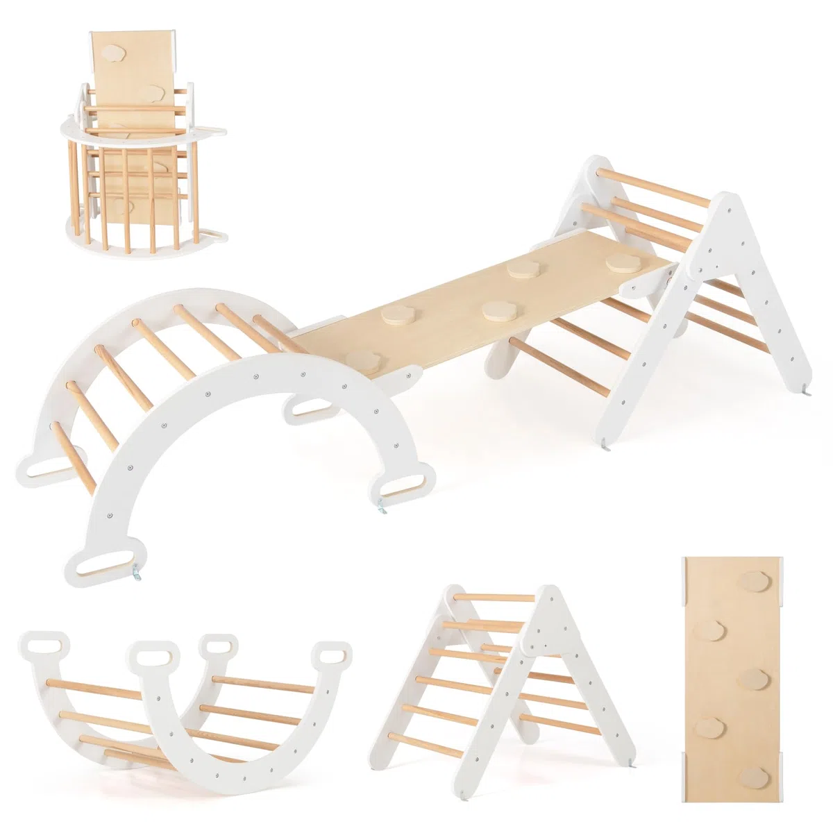 COSTWAY Telaio da Arrampicata per Bambini, Triangolo Pieghevole con Arco e Salita, Bianco