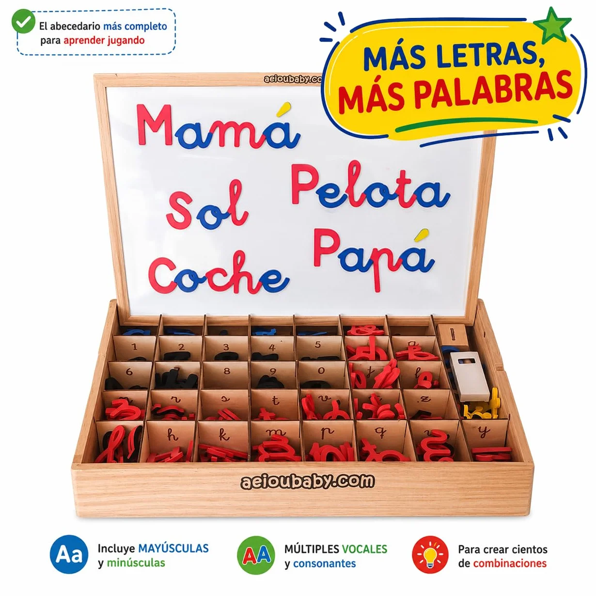 Lettere e numeri magnetici Montessori | Legato Cursive Mobile Legate. Maiuscole, minuscole e cifre in gomma EVA | Lavagna reversibile e scatola di legno | Gioco educativo Imparare a leggere e scrivere