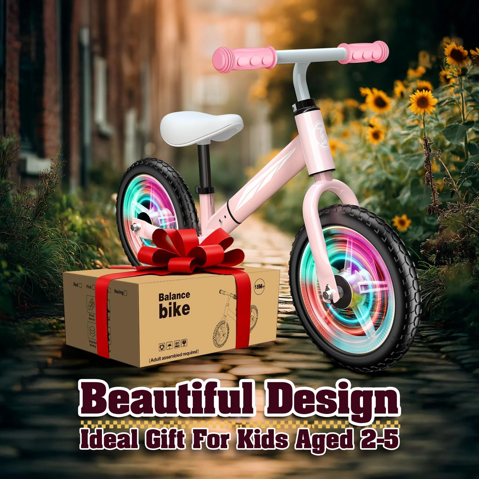 Bicicletta senza Pedali per Bambini 2-5 Anni, Regolabile in Altezza (Sella e Manubrio), Luci LED, Gomme Antiscivolo, Regalo Bambino 2 3 4 5 Anni, Max 50 kg, Colore Rosa