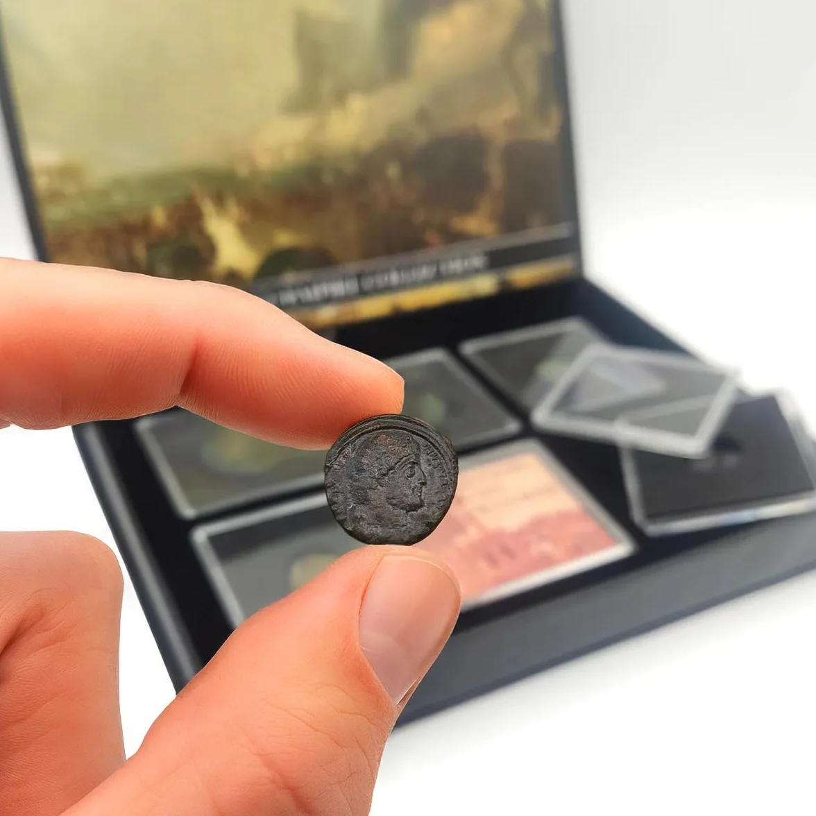 IMPACTO COLECCIONABLES | Edizione Scatola da Collezione di Monete Romane Autentiche Certificate, 5 Monete di Imperatori, Legioni e divinità incapsulate: la Storia dell’Impero nelle tue Mani