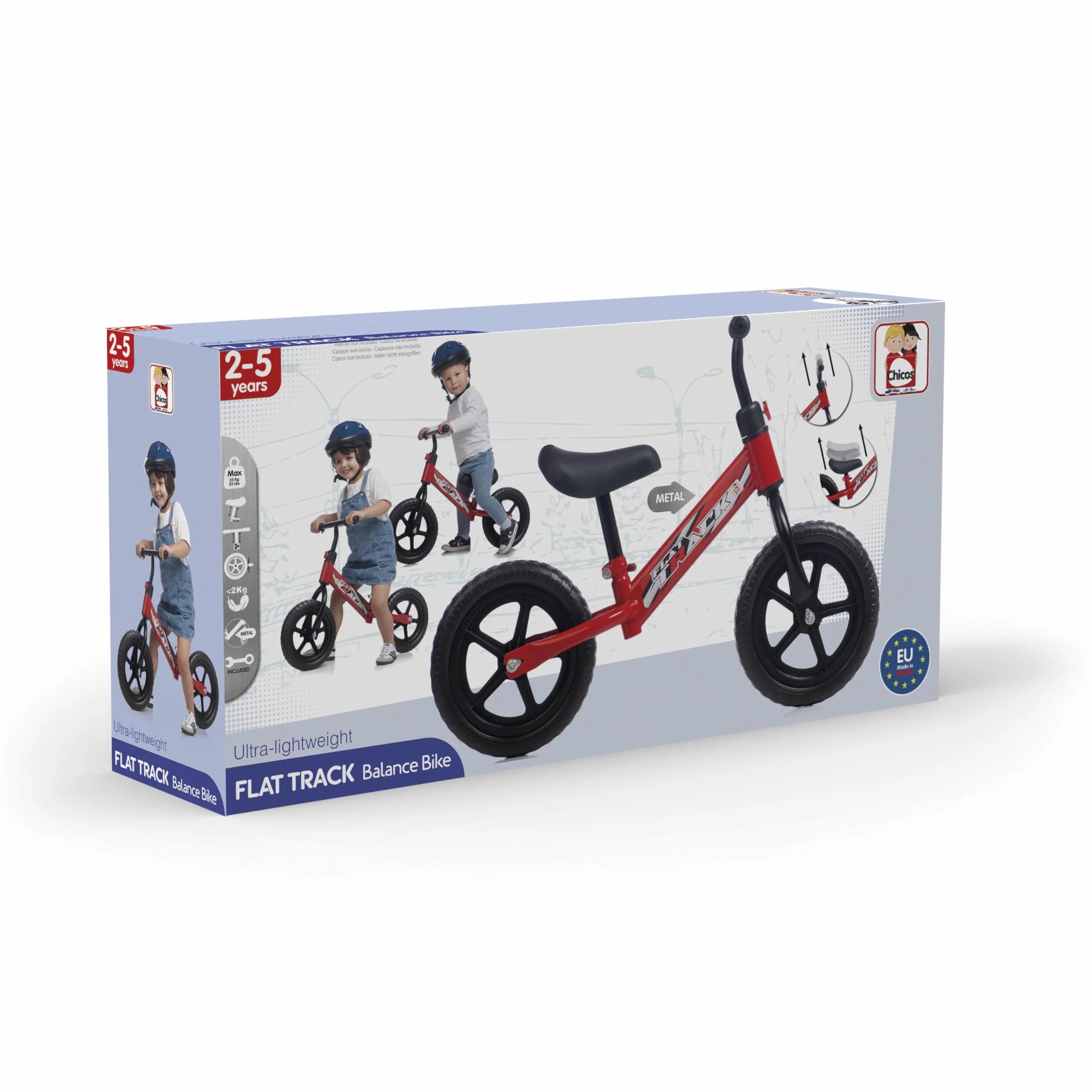 Chicos - Balance Bike Flat Track - Bicicletta Senza Pedali Ultraleggera con Ruote Anti-Foratura, Regolabile per Bambini 1-4 Anni (37004)