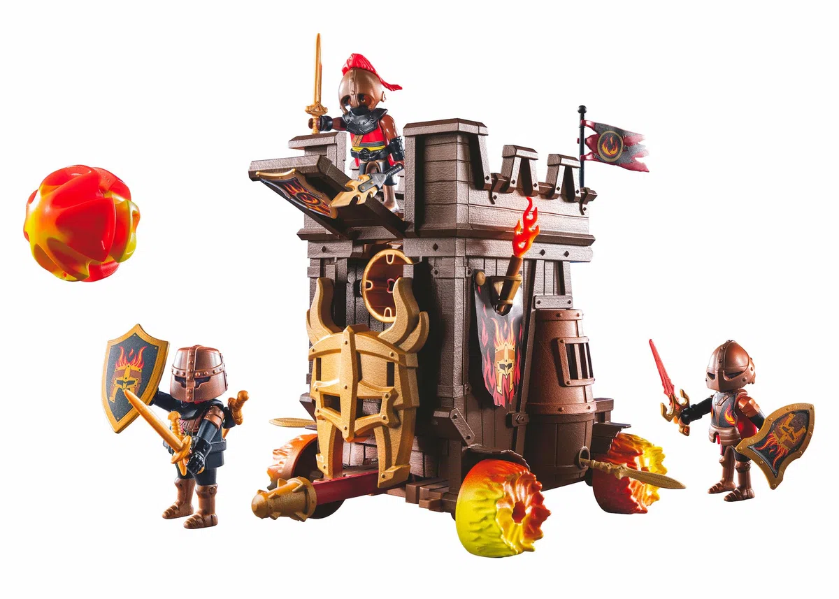 PLAYMOBIL Novelmore 71643 Carro d'assalto con cannone, con tre cavalieri Guerrieri di Burnham e vari accessori per battaglie emozionanti, giocattolo per bambini dai 4 anni in su