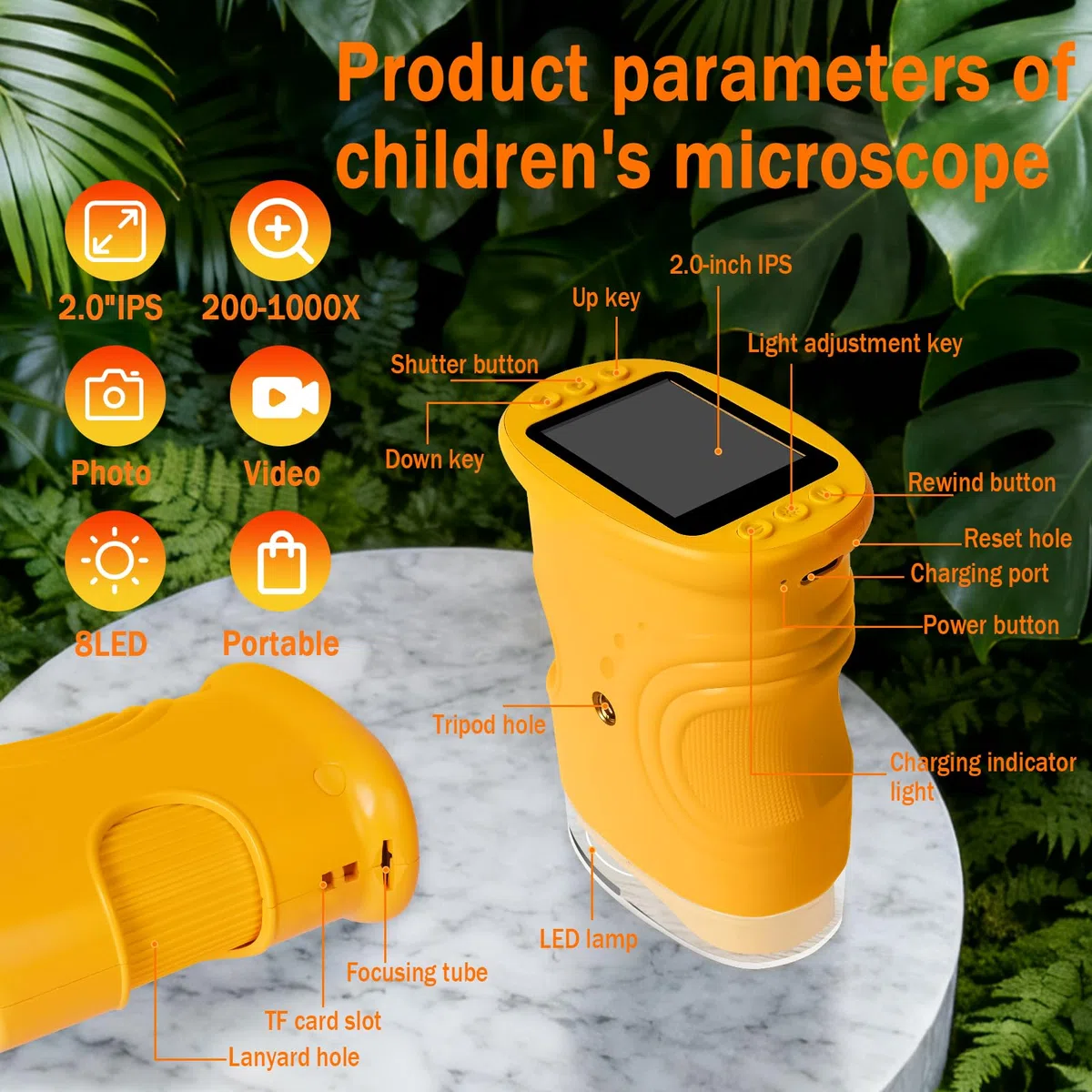 LURICO Microscopio Digitale Bambini Portatile con Schermo HD 1080P, 200-1000x Ingrandimento, Batteria Ricaricabile - Regalo STEM per Esplorazione all’Aperto e Aula, Bambini 4-12 (giallo)