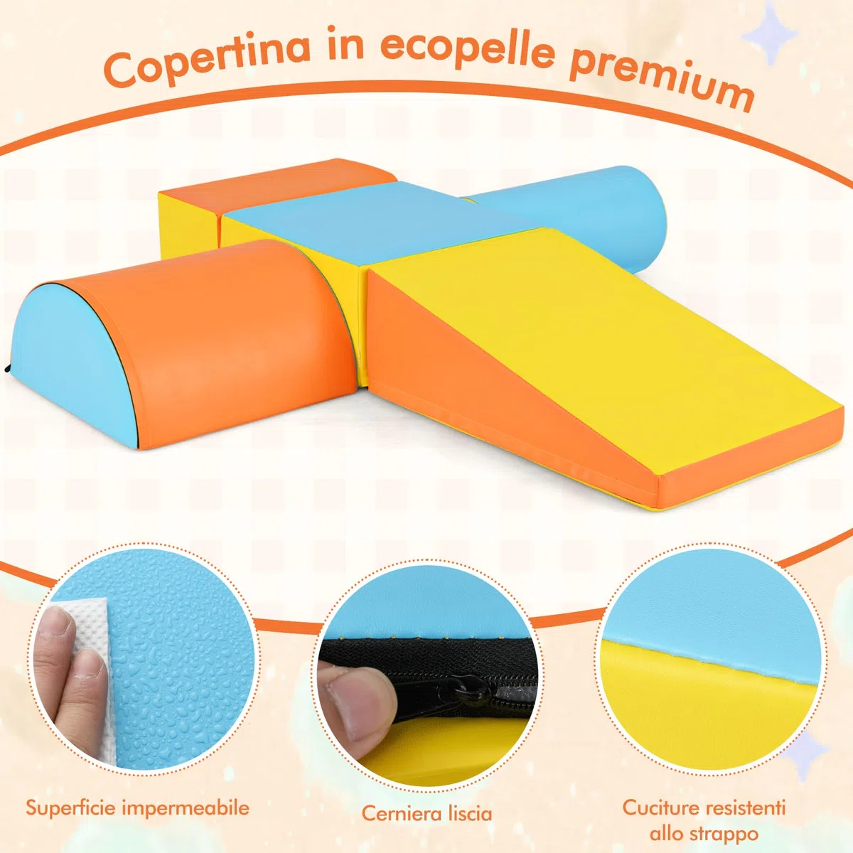 COSTWAY Set di 5 Blocchi per Arrampicata, Giocattolo per Bambini, Forme e Colori Diversi