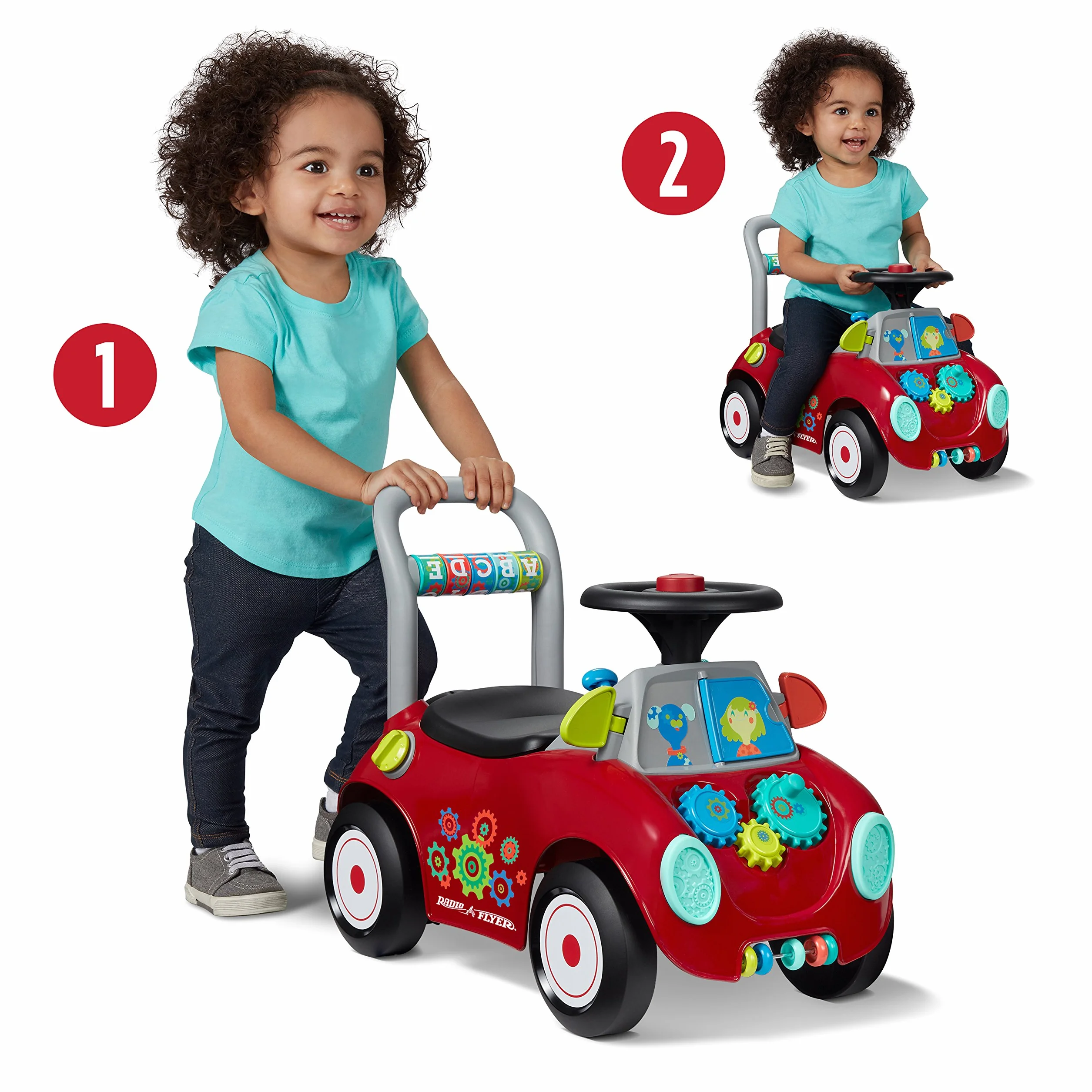 Radio Flyer Busy Buggy, cavalcabile per passare da seduti a in piedi, cavalcabile rosso per bambini da 1 a 3 anni