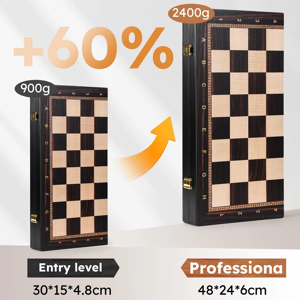 Peradix 48 x 48 CM Grande Gioco di Scacchi in Legno - Scacchiera Pieghevole in Legno di Alta Qualità con 34 Grandi e Pesanti Pezzi di Scacchi - Scacchi per Adulti e Bambini (48×48 cm, Nero)