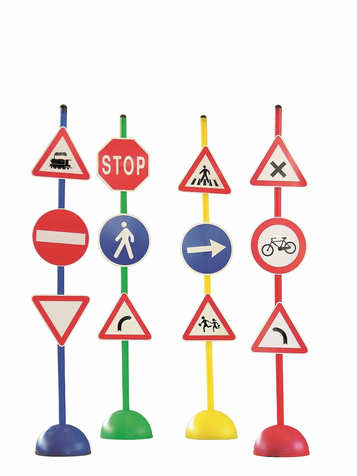 Set di 12 Segnali Stradali Educativi con Base d’Appoggio, in Plastica Durevole, Multicolore, Modello A 033, Ideali per Apprendimento della Sicurezza Stradale, per Bambini, Uso Interno ed Esterno