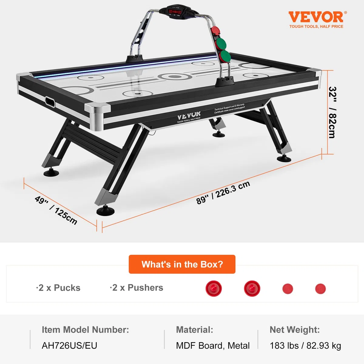 VEVOR Tavolo da Gioco ad Aria Compressa LED con 2 Dischi, 2 Spingitori, Sistema Punteggio Elettronico