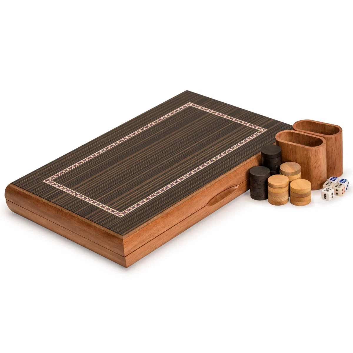 Yellow Mountain Imports, Set Backgammon Intarsiato in Legno, "Dorne" - con Pedine e Accessori, Tabellone 33 centimetri