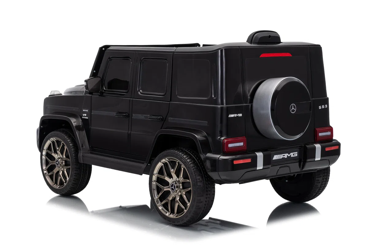 FINOOS Mercedes G63 AMG auto elettrica per bambini con telecomando, sedile in pelle, nero