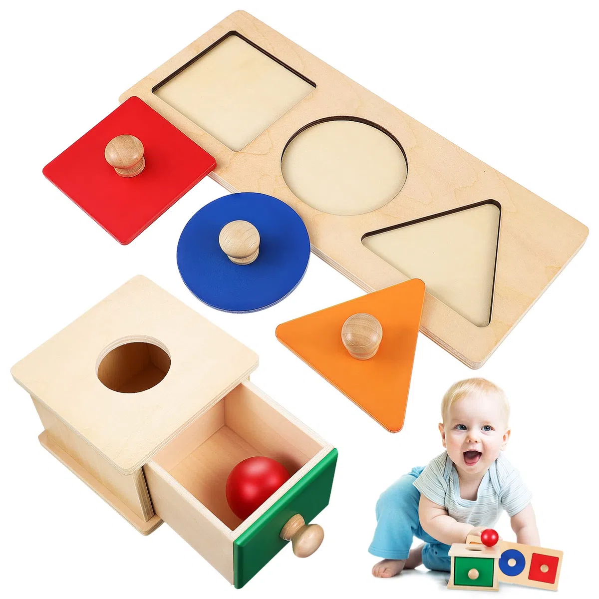 Toddmomy Montessori Oggetti Scatola di Permanenza Palla Drop Giocattoli in Legno per Bambini