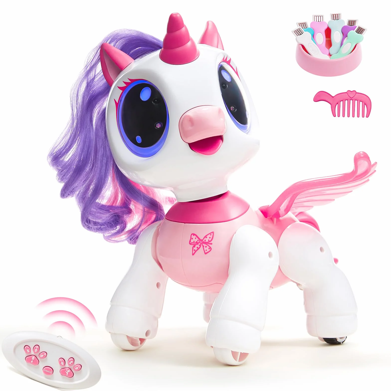 SGILE Unicorno Bambina Regalo per Bambina 3 3 4 5 6 7 Anni, Telecomando Robot Sensore di Gesto Intelligente Danza Musica Occhi LED Giocattoli, Rosa