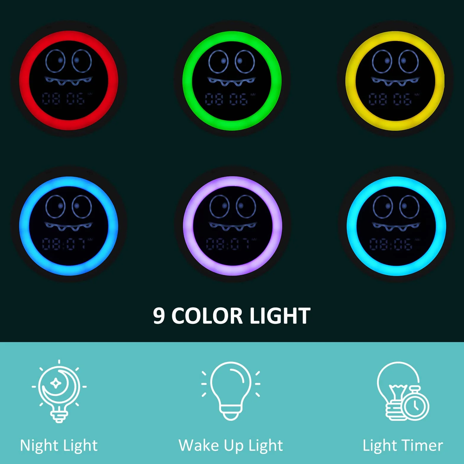 DINOTIME Sonno per bambini, sveglia per bambini, con luce notturna, timer per principianti, ragazze, ragazzi (verde)