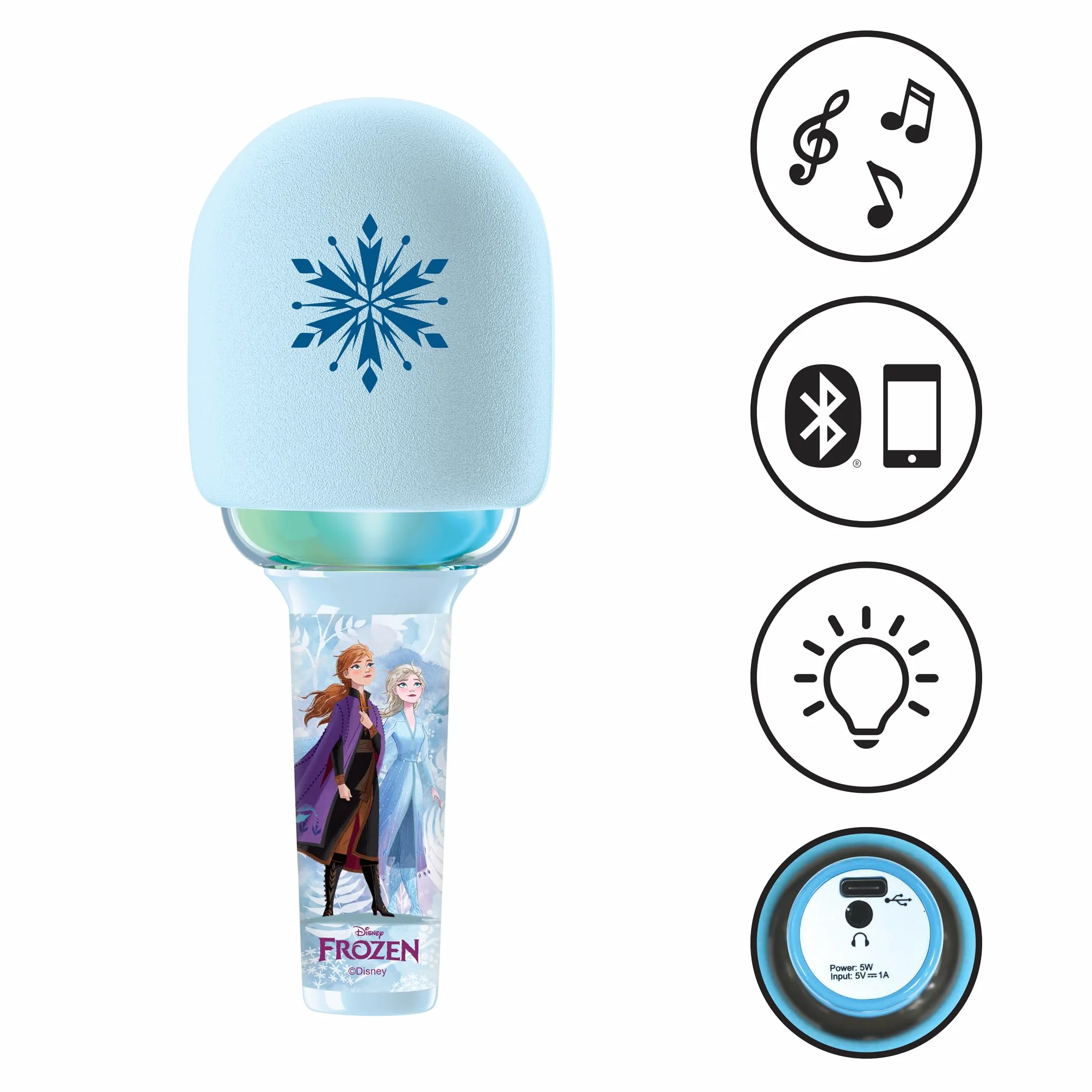 Lexibook, Frozen, Microfono Senza Fili con Altoparlante e luci, 4 modificatori di Voce, Effetti di Luce Multicolore, Batteria Ricaricabile, MIC280FZ