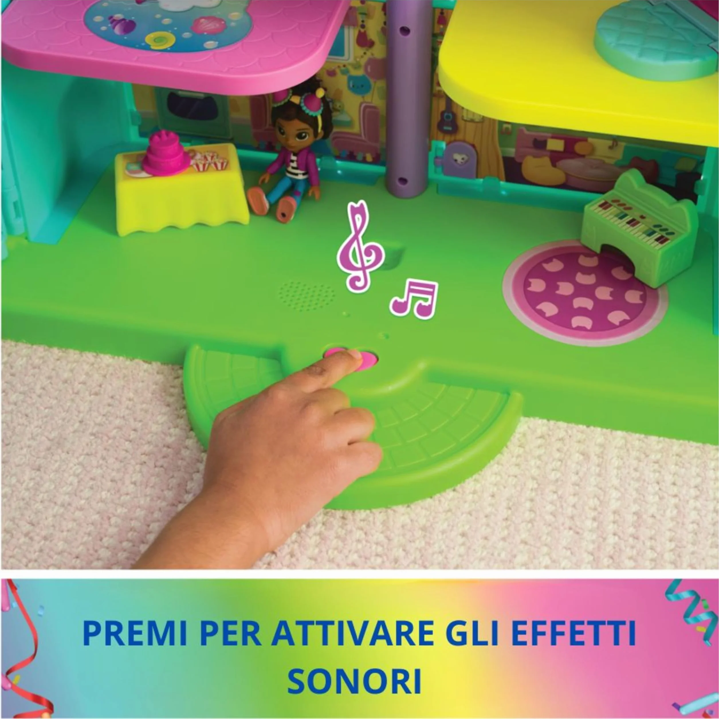 Gabby's Dollhouse, la Casa delle Bambole di Gabby a Tema Festa, 15 Pezzi a Tema Arcobaleno, Personaggi e Mobili per la Casa delle Bambole con Effetti Sonori, Alta 60 cm, 3+ Anni