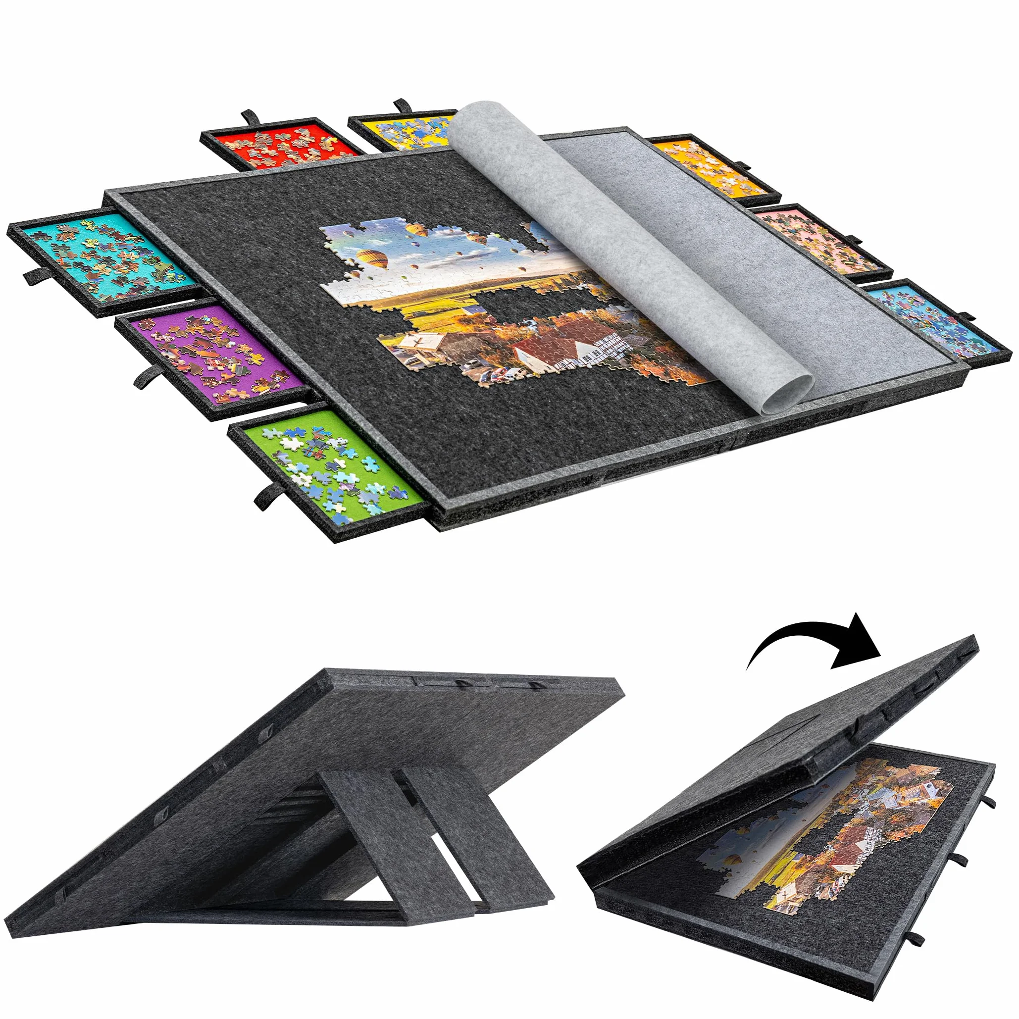 2000 PC Puzzle pieghevole e inclinabile con 8 cassetti e copertura, tavolo puzzle in feltro leggero e portatile con supporto integrato per regolazioni angolari, per 1000 1500 2000 pezzi