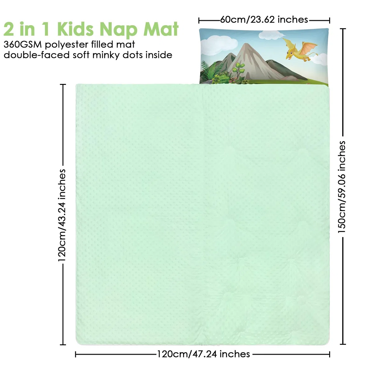 Nap Mat Caldo per Bambini con Rimovibile Cuscino, Grande Sacco a Pelo Pieghevole per Ragazze Ragazzi, Nap Mats con Doppia Cerniera per Campeggio, Scuola Materna e Asilo, 150×60cm