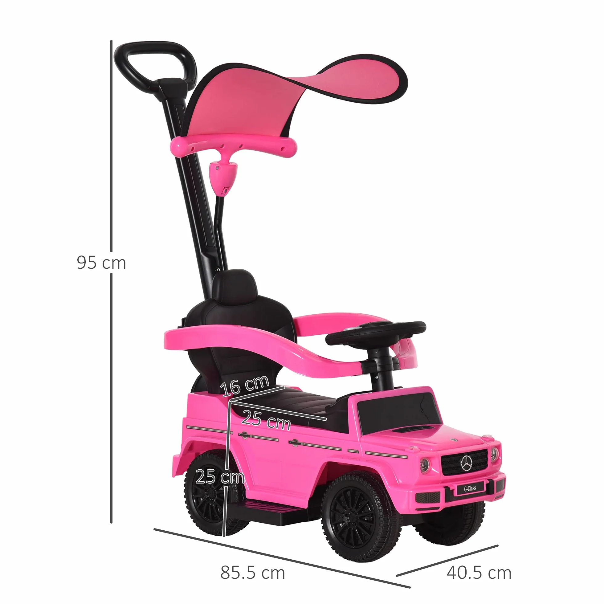 HOMCOM Macchina a Spinta per Bambini 12-36 Mesi con Licenza Mercedes-Benz G350, Giocattolo Macchina Cavalcabile con Tettuccio e Maniglia di Spinta, 85.5x40.5x95 cm, Rosa