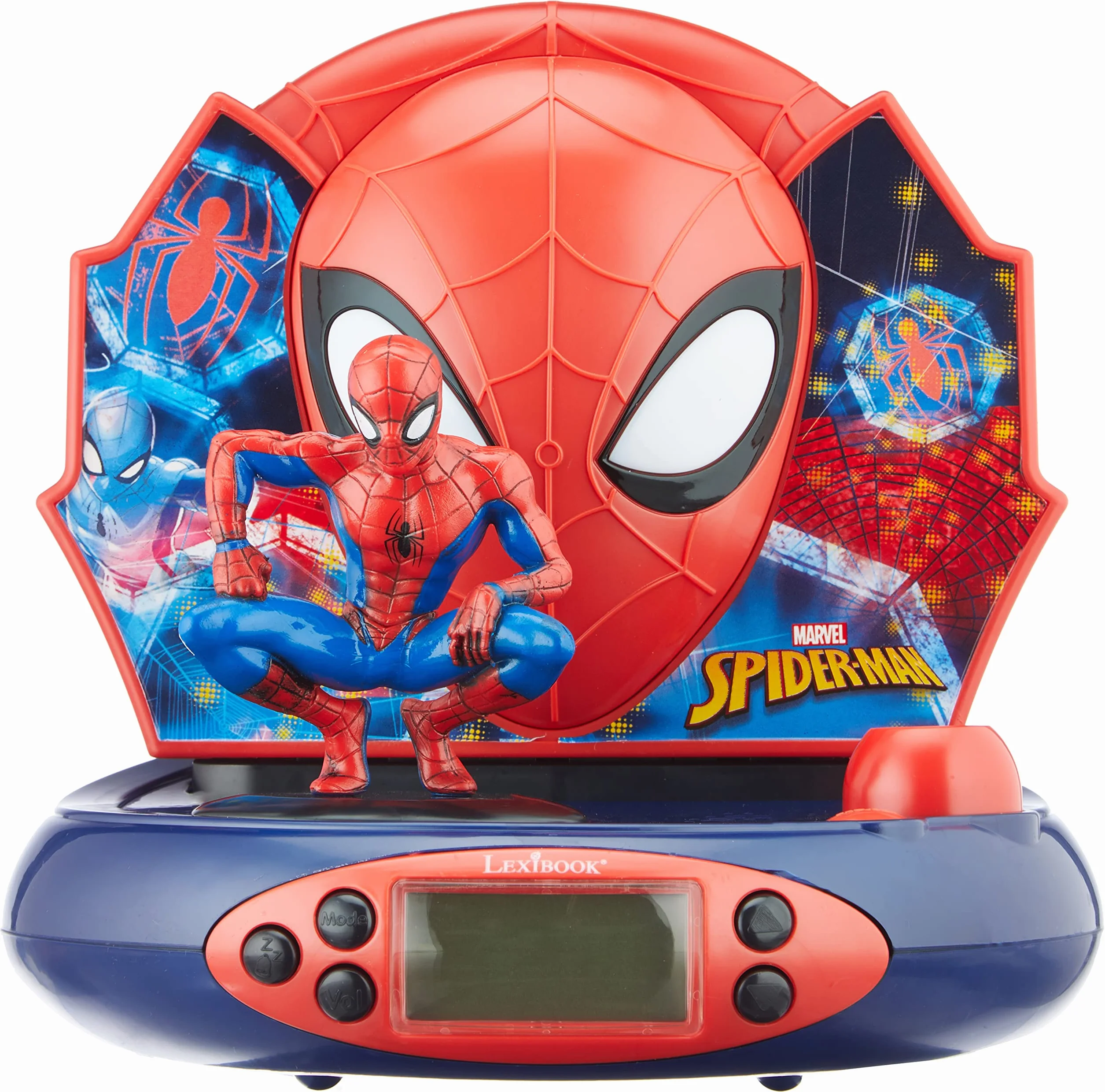 Lexibook, Spider-Man, Sveglia con proiettore per bambini, Luce notturna e proiezione dell'ora sul soffitto, Effetti sonori, Alimentazione a batteria, Rosso, RP500SP