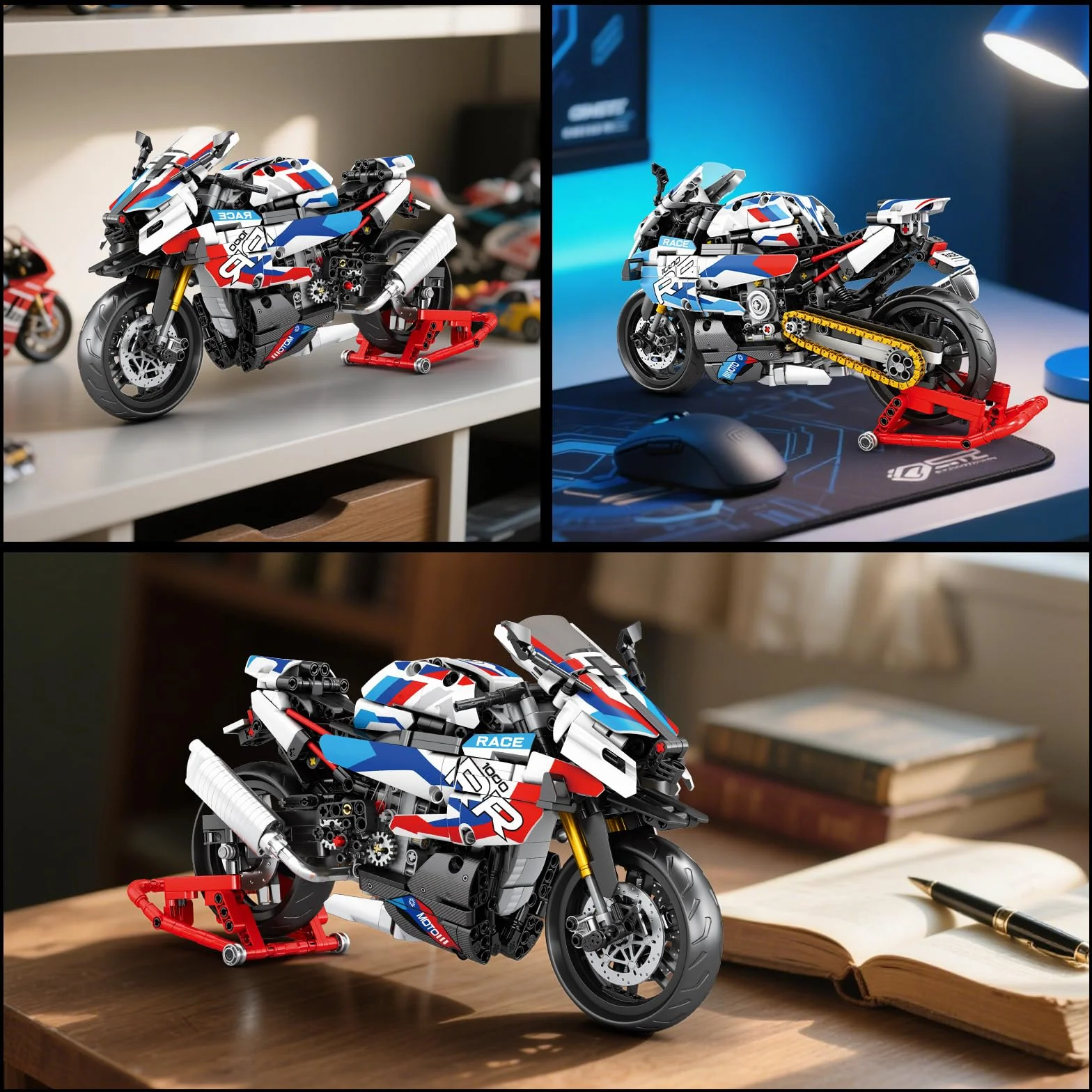 Reobrix Motorcycle 1000 RR Technic Set di Costruzione 1:8 949 Pezzi Modello Moto da Collezione con Supporto 14+