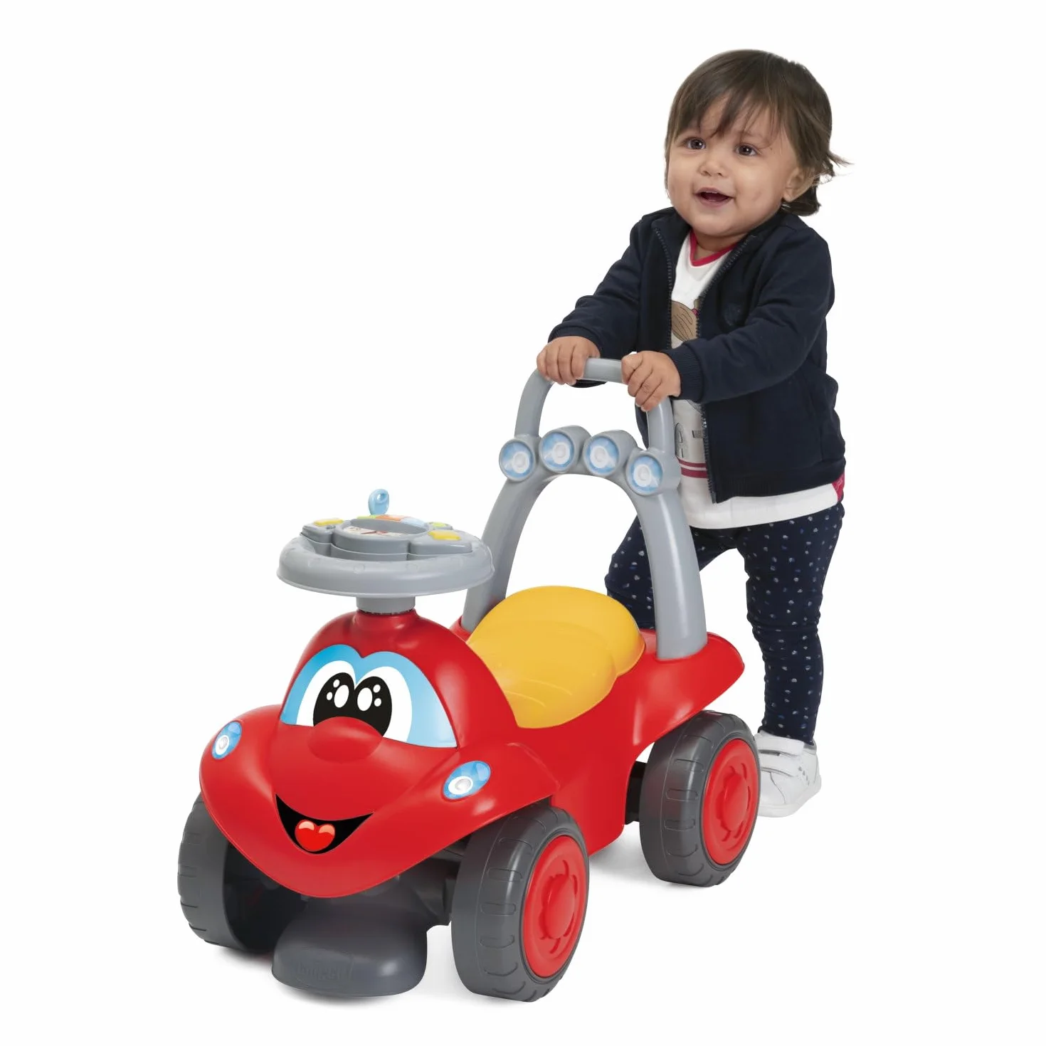 Chicco Billy Quattro, Gioco 4in1 Evolutivo,Cavalcabile,Primipassi,Dondolo,Spingi&Vai,Volante Elettronico con Luci e Suoni, Made in Italy,Plastica Riciclata 80%,Giochi Bambini 9-36 Mesi, Red, Rosso