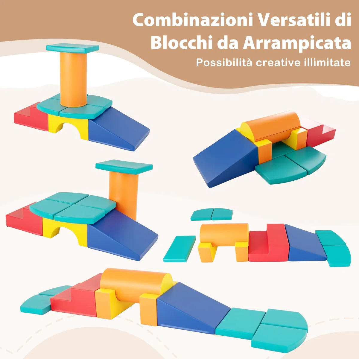 COSTWAY Zestaw 10 Giocattoli da Arrampicata per Bambini, Blocchi in Schiuma Morbidi, Set Attività Gattonare e Scivolare 1-3 Anni (Verde)